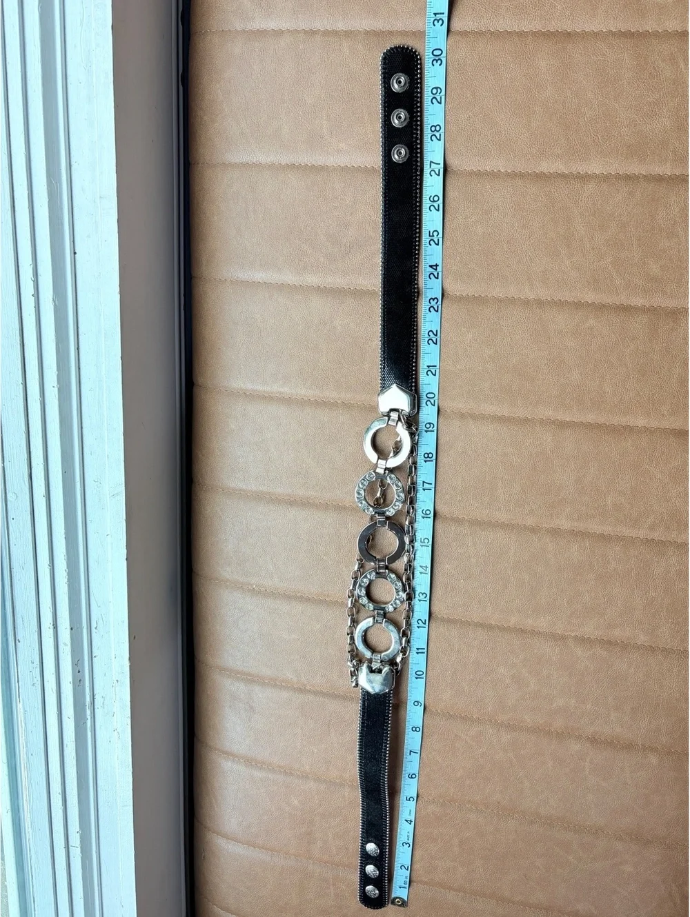 Caché Silver Hoop Ring Belt Layered Chain Rhinestone Y2K